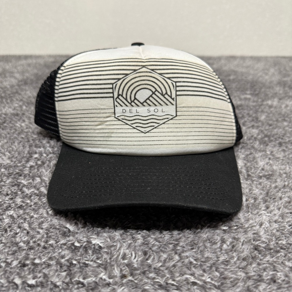 DEL SOL Trucker Hat Striped Mesh Snapback Black White OSFM Adjustable